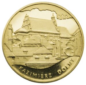 Moneta Nordic Gold; rewers – Zabytki kultury materialnej w Polsce: Kazimierz Dolny