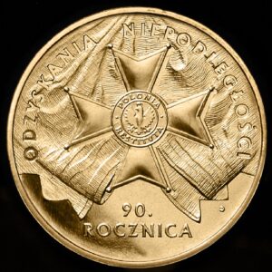 Moneta Nordic Gold; rewers – 90. rocznica odzyskania niepodległości