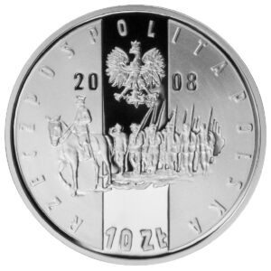Srebrna moneta okolicznościowa; awers – 90. rocznica Powstania Wielkopolskiego