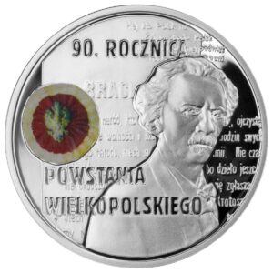 Srebrna moneta okolicznościowa; rewers – 90. rocznica Powstania Wielkopolskiego