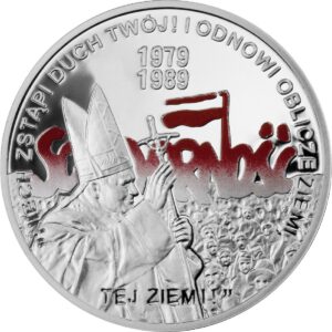 Srebrna moneta okolicznościowa; rewers – Polska droga do wolności: Wybory 4 czerwca 1989 r.