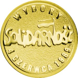 Złota moneta kolekcjonerska; rewers; 25 zł – Polska droga do wolności: Wybory 4 czerwca 1989 r.