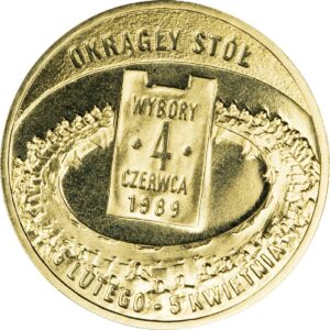 Moneta Nordic Gold; rewers – Polska droga do wolności: Wybory 4 czerwca 1989 r.