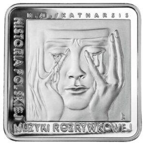 Srebrna moneta okolicznościowa; rewers; moneta kwadratowa – Historia Polskiej Muzyki Rozrywkowej: Czesław Niemen