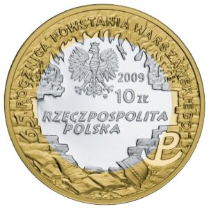 Moneta okolicznościowa; awers; 10 zł – 65. rocznica Powstania Warszawskiego – poeci warszawscy: Krzysztof Kamil Baczyński