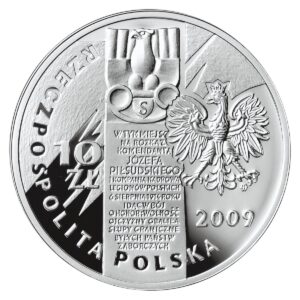 Srebrna moneta okolicznościowa; awers – 95. rocznica wymarszu Pierwszej Kompanii Kadrowej