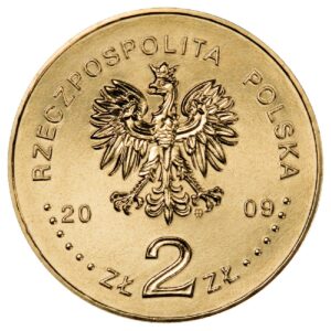 Moneta Nordic Gold; awers – 65. rocznica likwidacji getta w Łodzi
