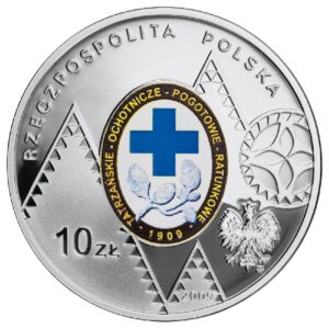 Srebrna moneta okolicznościowa; awers – 100. rocznica powstania TOPR