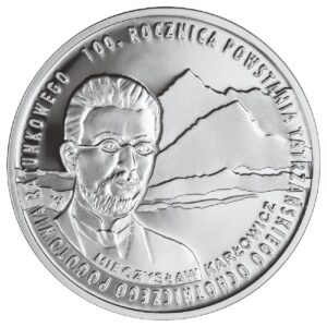Srebrna moneta okolicznościowa; rewers – 100. rocznica powstania TOPR