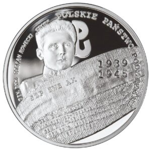 Srebrna moneta okolicznościowa; rewers – 70. rocznica utworzenia Polskiego Państwa Podziemnego