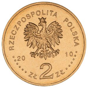 Moneta Nordic Gold; awers – 65. rocznica oswobodzenia KL Auschwitz-Birkenau