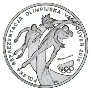 Srebrna moneta okolicznościowa; rewers – Polska Reprezentacja Olimpijska Vancouver 2010