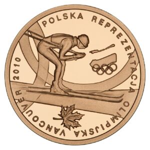 Złota moneta kolekcjonerska; rewers – Polska Reprezentacja Olimpijska Vancouver 2010