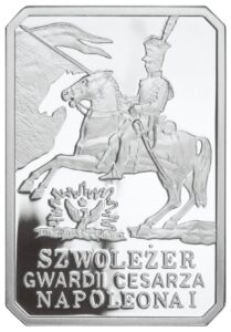 Srebrna moneta okolicznościowa; rewers – Historia jazdy polskiej - Szwoleżer Gwardii Cesarza Napoleona I