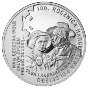Srebrna moneta okolicznościowa; rewers – 100. rocznica Harcerstwa Polskiego