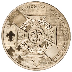 Moneta Nordic Gold; rewers – 100. rocznica Harcerstwa Polskiego