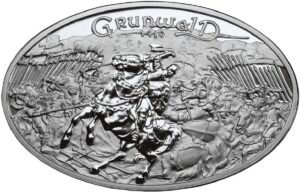 Srebrna moneta okolicznościowa; rewers – Wielkie bitwy – Grunwald, Kłuszyn