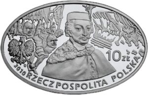 Srebrna moneta okolicznościowa; awers – Wielkie bitwy – Grunwald, Kłuszyn
