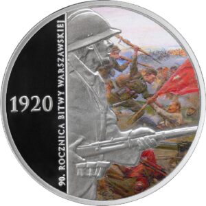 Srebrna moneta okolicznościowa; rewers – 90. rocznica Bitwy Warszawskiej