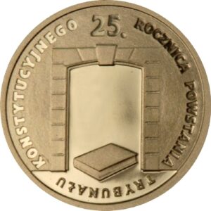 Złota moneta kolekcjonerska; rewers; 25 zł – 25. rocznica powstania Trybunału Konstytucyjnego