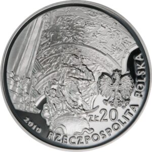 Srebrna moneta okolicznościowa; awers – Zabytki Rzeczypospolitej - Krzeszów