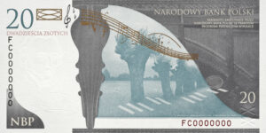 Banknot kolekcjonerski "200. rocznica urodzin Fryderyka Chopina" - strona odwrotna