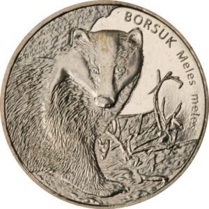 Moneta Nordic Gold; rewers – Zwierzęta świata – borsuk (Meles meles)
