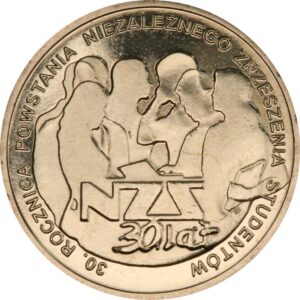 Moneta Nordic Gold; rewers – 30. rocznica powstania NZS