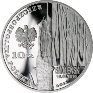 Srebrna moneta okolicznościowa; awers; 10 zł – Smoleńsk - pamięci ofiar 10.04.2010 r.
