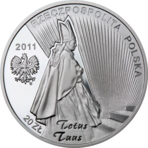 Srebrna moneta okolicznościowa; awers – Beatyfikacja Jana Pawła II – 1 V 2011
