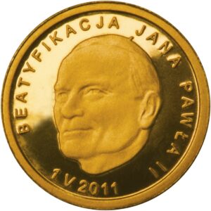 Złota moneta kolekcjonerska; rewers; 25 zł – Beatyfikacja Jana Pawła II – 1 V 2011