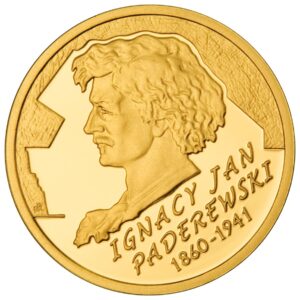 Złota moneta kolekcjonerska; rewers – Ignacy Jan Paderewski