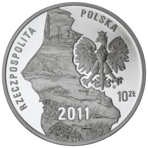 Srebrna moneta okolicznościowa; awers – Powstania Śląskie