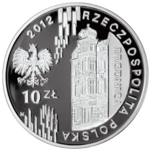 Srebrna moneta okolicznościowa; awers – 150-lecie bankowości spółdzielczej w Polsce
