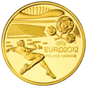 Złota moneta kolekcjonerska; rewers; 100 zł – Mistrzostwa Europy w Piłce Nożnej UEFA 2010-12