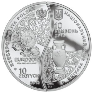 Zestaw dwóch monet: 10 złotych i 10 hrywien; awers – Mistrzostwa Europy w Piłce Nożnej UEFA 2010-12