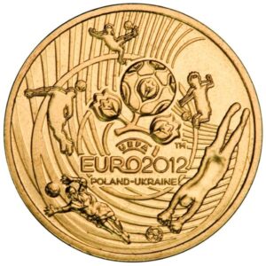 Moneta Nordic Gold; rewers – Mistrzostwa Europy w Piłce Nożnej UEFA 2010-12