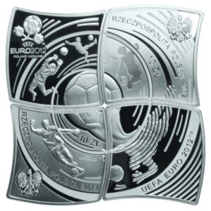 Srebrne monety okolicznościowe; zestaw; awers; 4 x 10 zł – Mistrzostwa Europy w Piłce Nożnej UEFA 2010-12