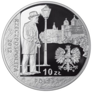 Srebrna moneta okolicznościowa; awers – Bolesław Prus
