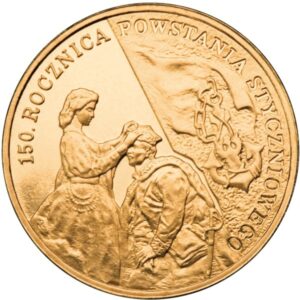 Moneta Nordic Gold; rewers – 150. rocznica Powstania Styczniowego