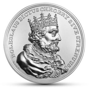 Srebrna moneta okolicznościowa; rewers – Bolesław Chrobry