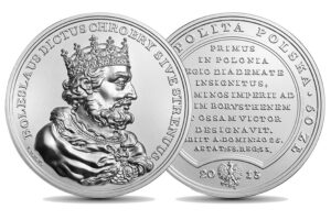 Wizerunek awersu; wizerunek rewersu srebrnej monety z serii Skarby Stanisława Augusta - Bolesław Chrobry
