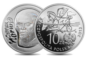 Wizerunek awersu; wizerunek rewersu srebrnej monety - Cyprian Norwid