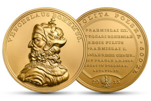 Wizerunek awersu; wizerunek rewersu złotej monety z serii Skarby Stanisława Augusta - Wacław II Czeski