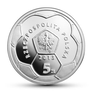 Srebrna moneta okolicznościowa; awers – Polskie Kluby Piłkarskie – Warta Poznań