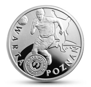 Srebrna moneta okolicznościowa; rewers – Polskie Kluby Piłkarskie – Warta Poznań