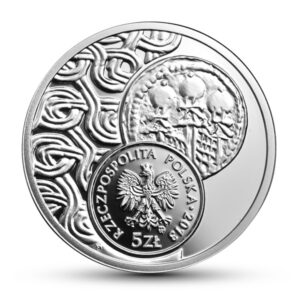 Srebrna moneta okolicznościowa; awers – Historia Monety Polskiej – denar Bolesława Śmiałego