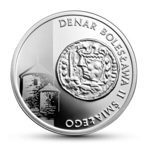 Srebrna moneta okolicznościowa; rewers – Historia Monety Polskiej – denar Bolesława Śmiałego