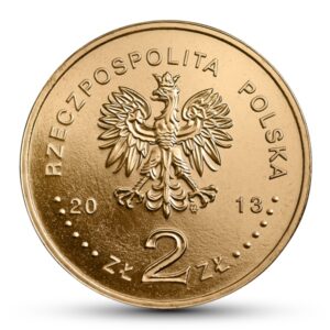 Moneta Nordic Gold; awers – 50-lecie działalności Polskiego Stowarzyszenia na Rzecz Osób z Upośledzeniem Umysłowym