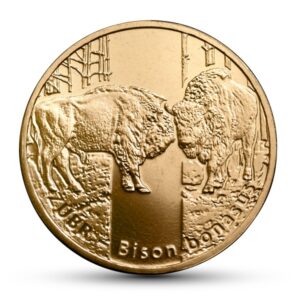 Moneta Nordic Gold; rewers – Zwierzęta świata – żubr
